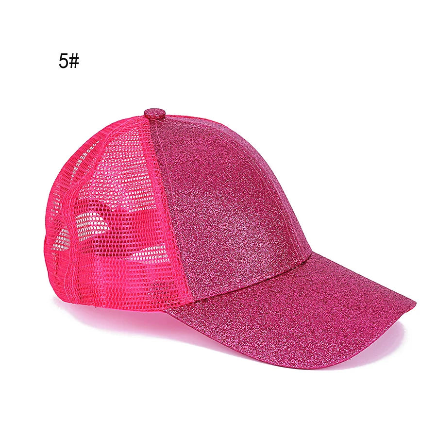 Classic quick drying large brim children's baseball cap with shiny ponytail and sequined hat, fashionable sun protection, casual Oasis Select