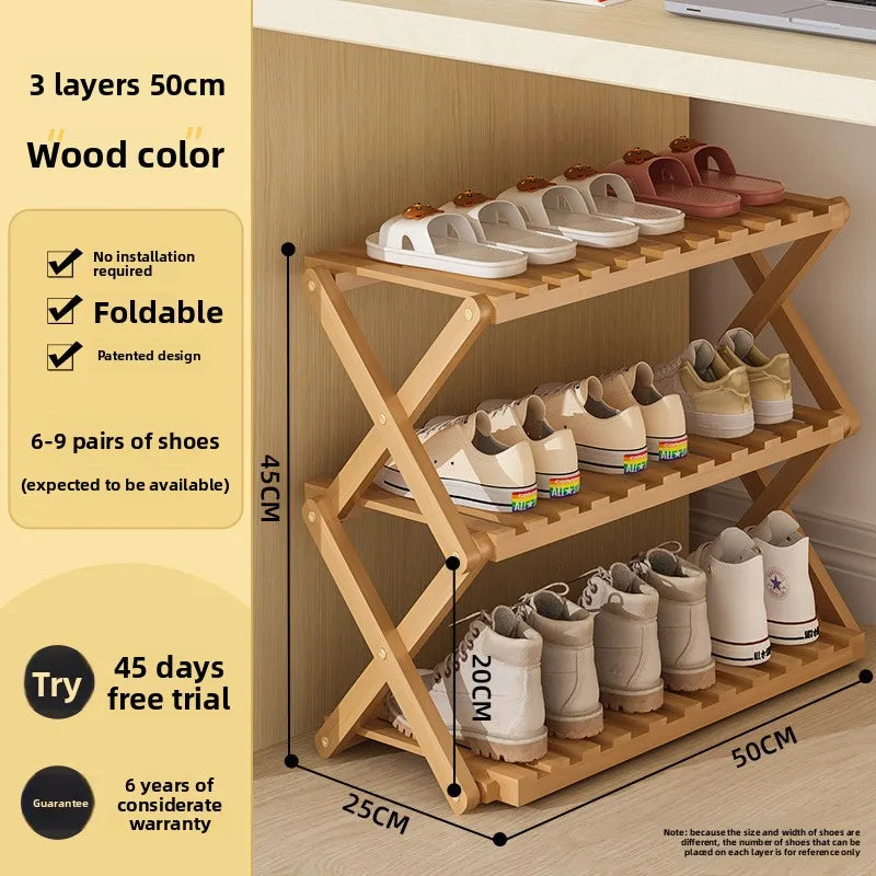 Simple shoe rack household door dormitory folding shoe rack free of installation shoe cabinet sturdy and durable Oasis Select 3C-50cm-primary