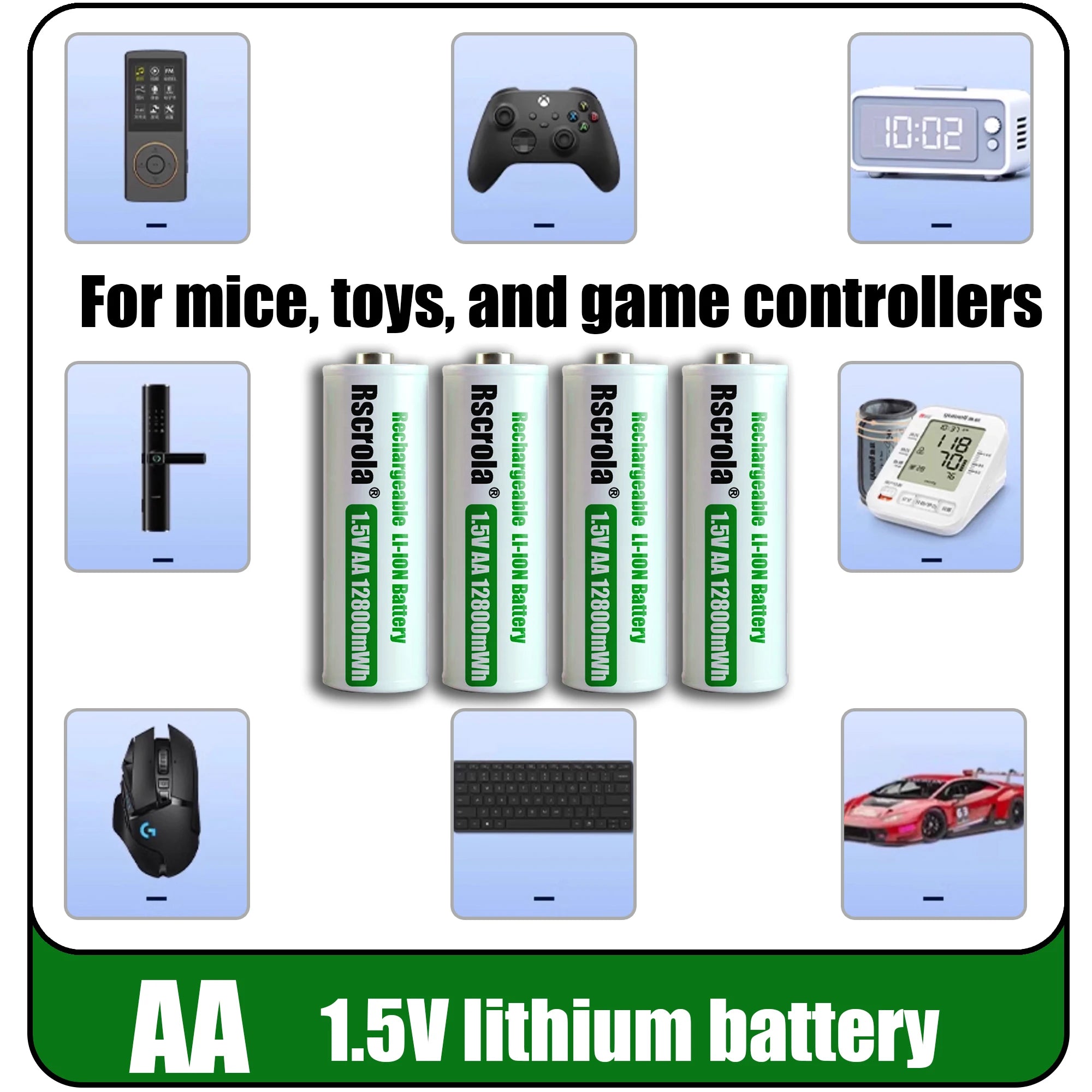 12800mWh 1.5V AA Battery Rechargeable Lithium-ion Battery AA Battery for remote control mouse fan Electric toy Oasis Select