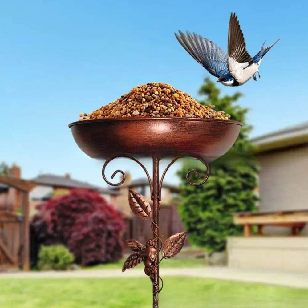 Iron Garden Birdbath Vintage Sturdy Bird Feeder Ground Plugin Large Capacity Multi Functional Bird Water Bowl Parrot Oasis Select