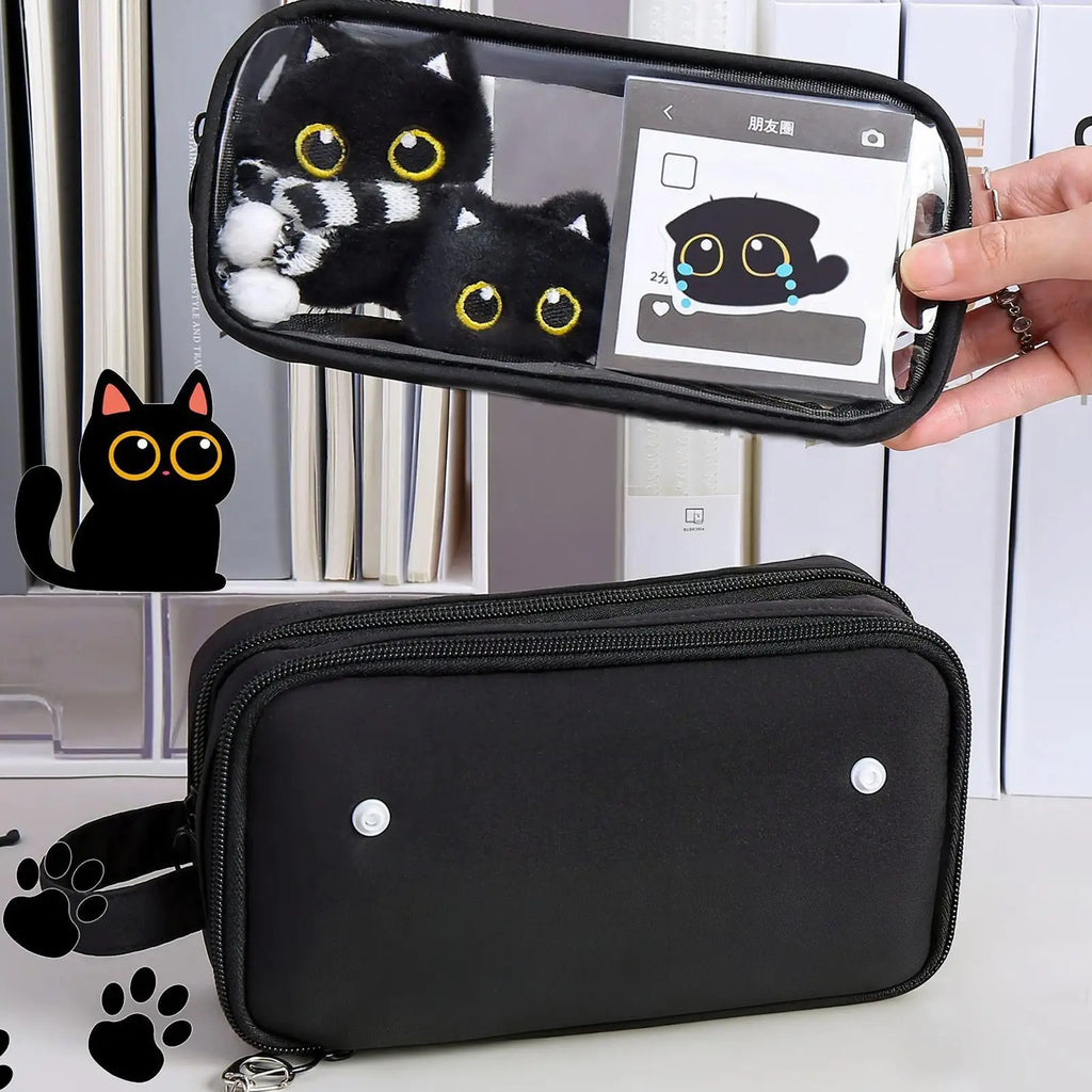 Girls Pencil Case Detachable Black Cat Storage Set Animal Pencil Case Stationery Supplies for Marker School Supplies Kids Teen Oasis Select