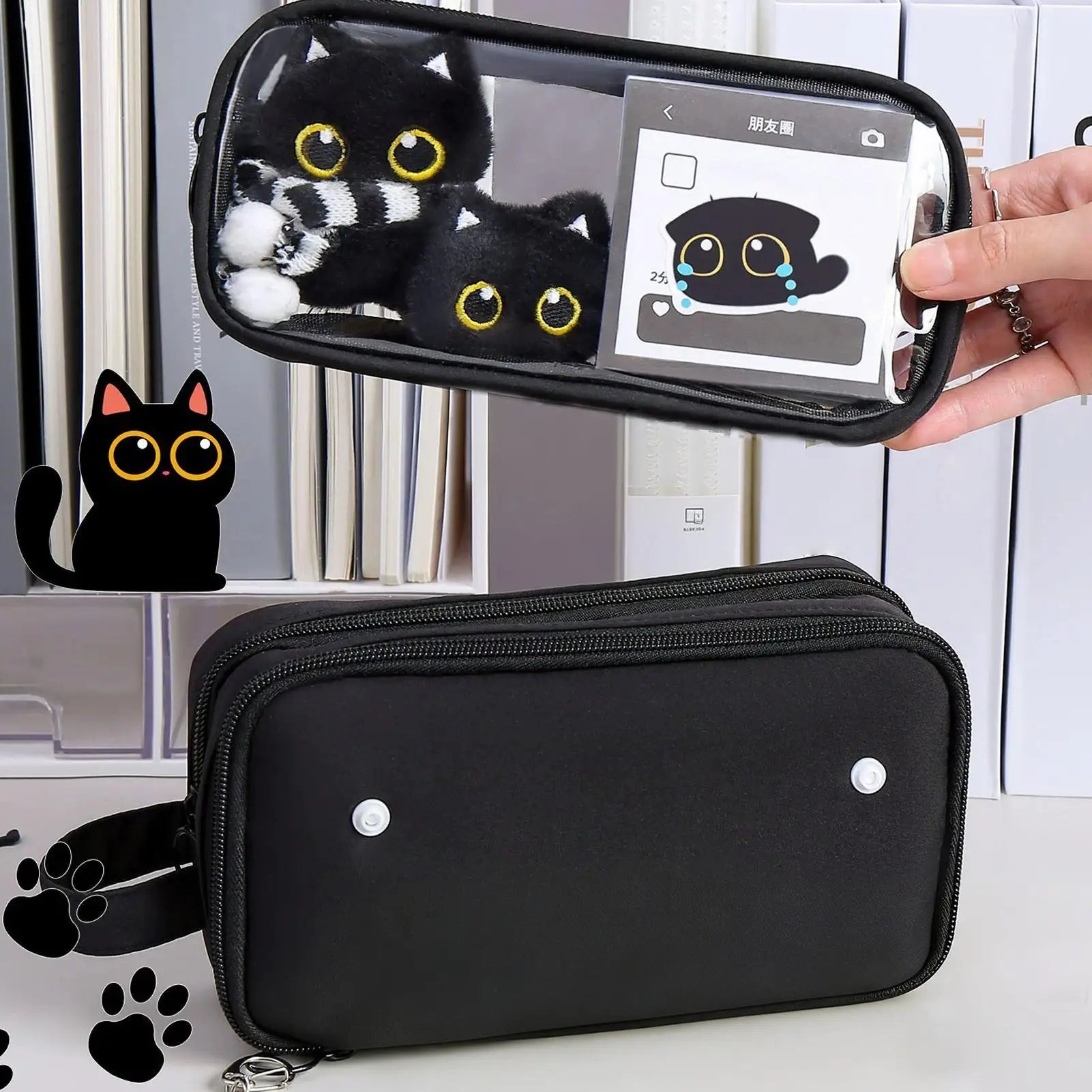 Girls Pencil Case Detachable Black Cat Storage Set Animal Pencil Case Stationery Supplies for Marker School Supplies Kids Teen Oasis Select