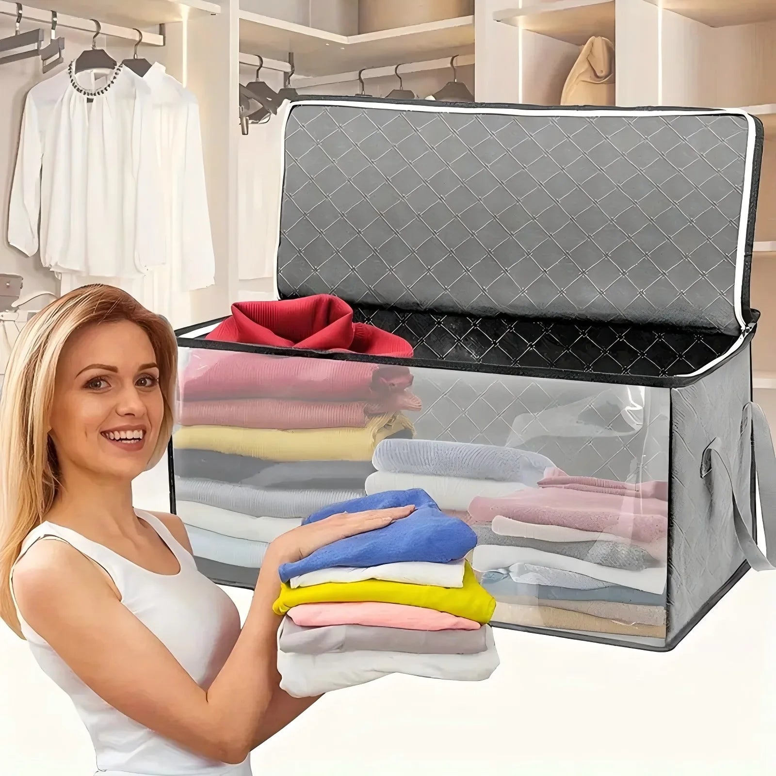Large Capacity Clothes Storage Bag Non-Woven Foldable Quilt Storage Bag with Lids Zipper Wardrobe Clothing Organizer Sorting Box Oasis Select