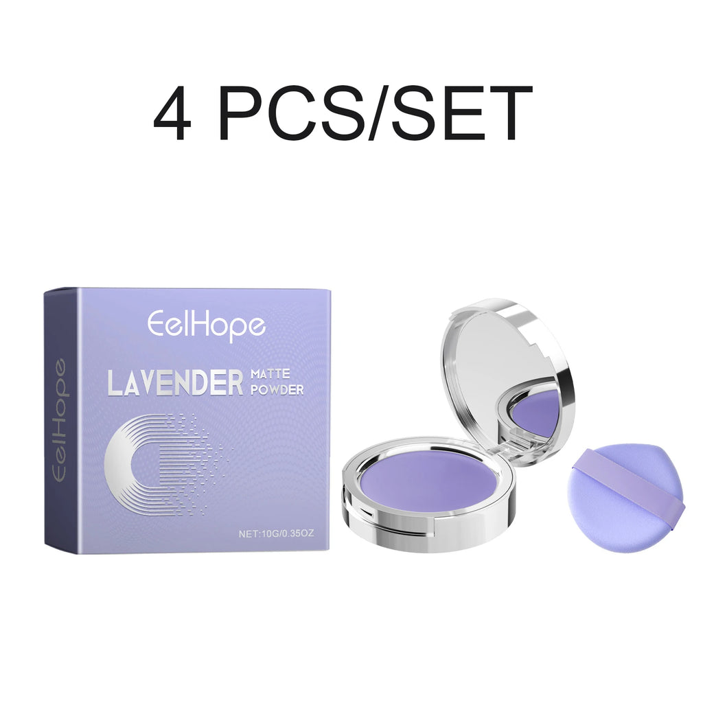 Lavender Matte Setting Powder Oil Control Pressed Powder Brightening Long Lasting Makeup Face Finishing Powder 10g Oasis Select 4 PCS