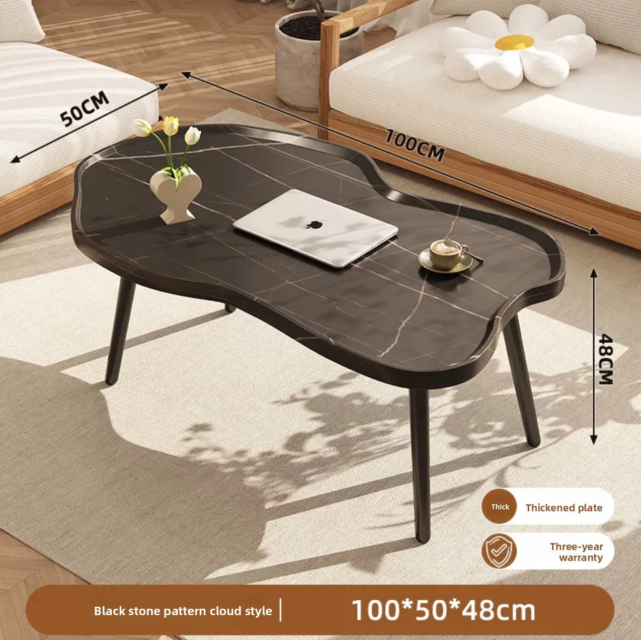 Multi-functional Cloud coffee table living room home sofa side table modern table sturdy and durable Oasis Select Black stone 100