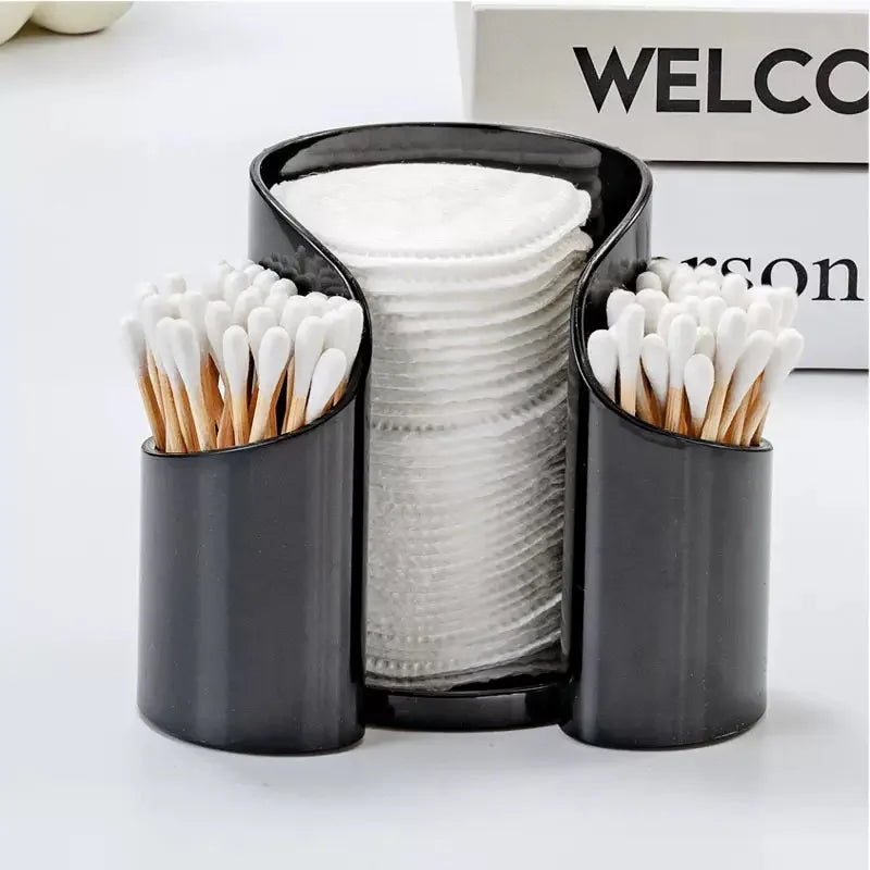 Qtip Dispenser 2-Grid Cotton Ball , Swab, Round Pads Holder for Bathroom Container Organizer, Plastic Oasis Select