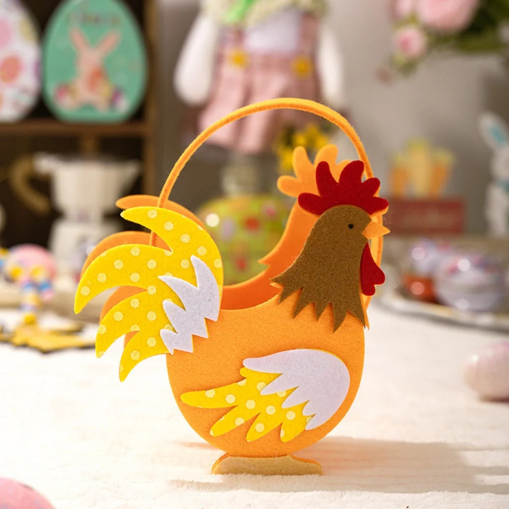Easter Felt Rooster Tote Basket – Kids Egg Hunt Candy Bag