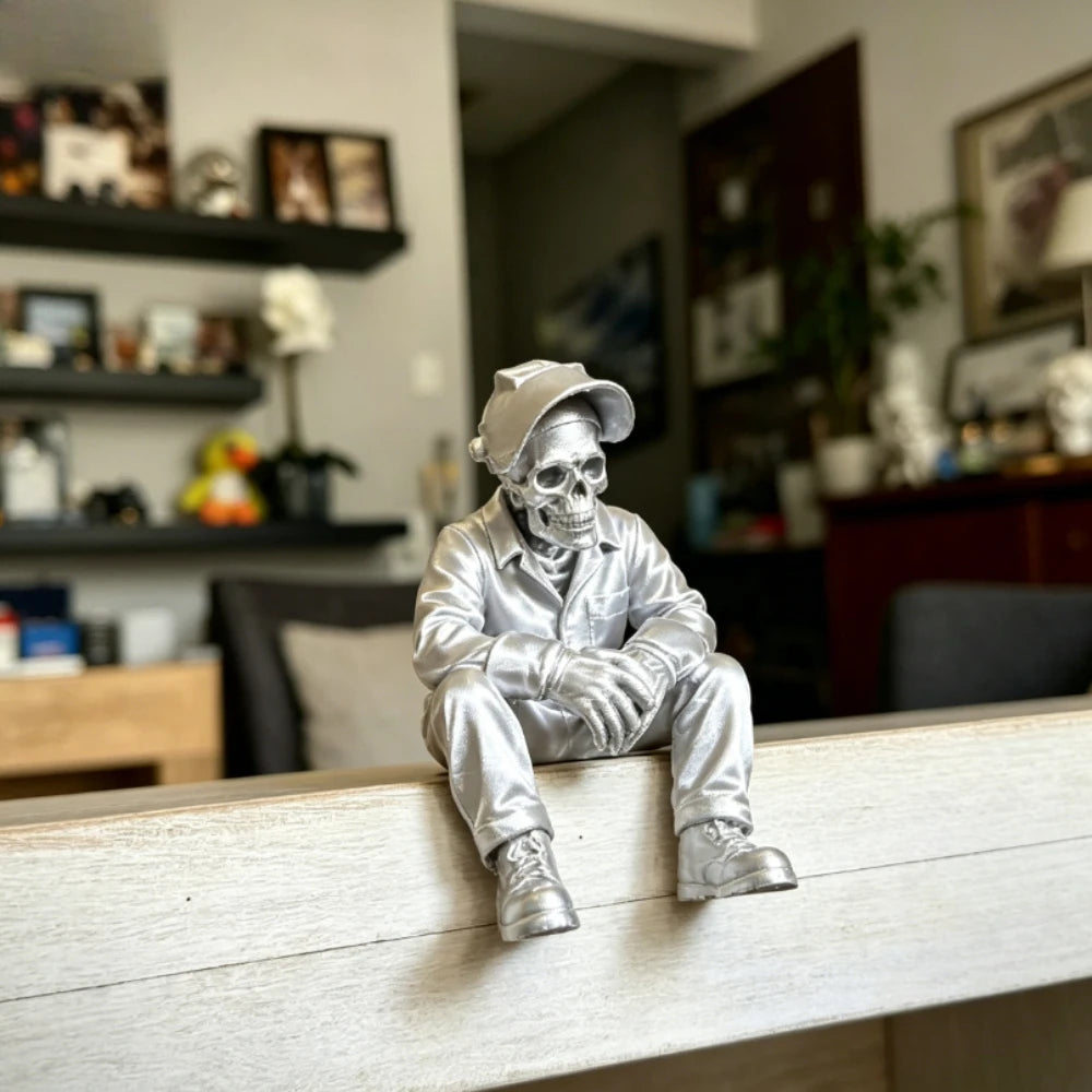 Skeleton Electric Welding Worker Figurine Gothic Style Edge Sitter Statue Skull Ornament for Home Office DeskShelf Display Decor Oasis Select