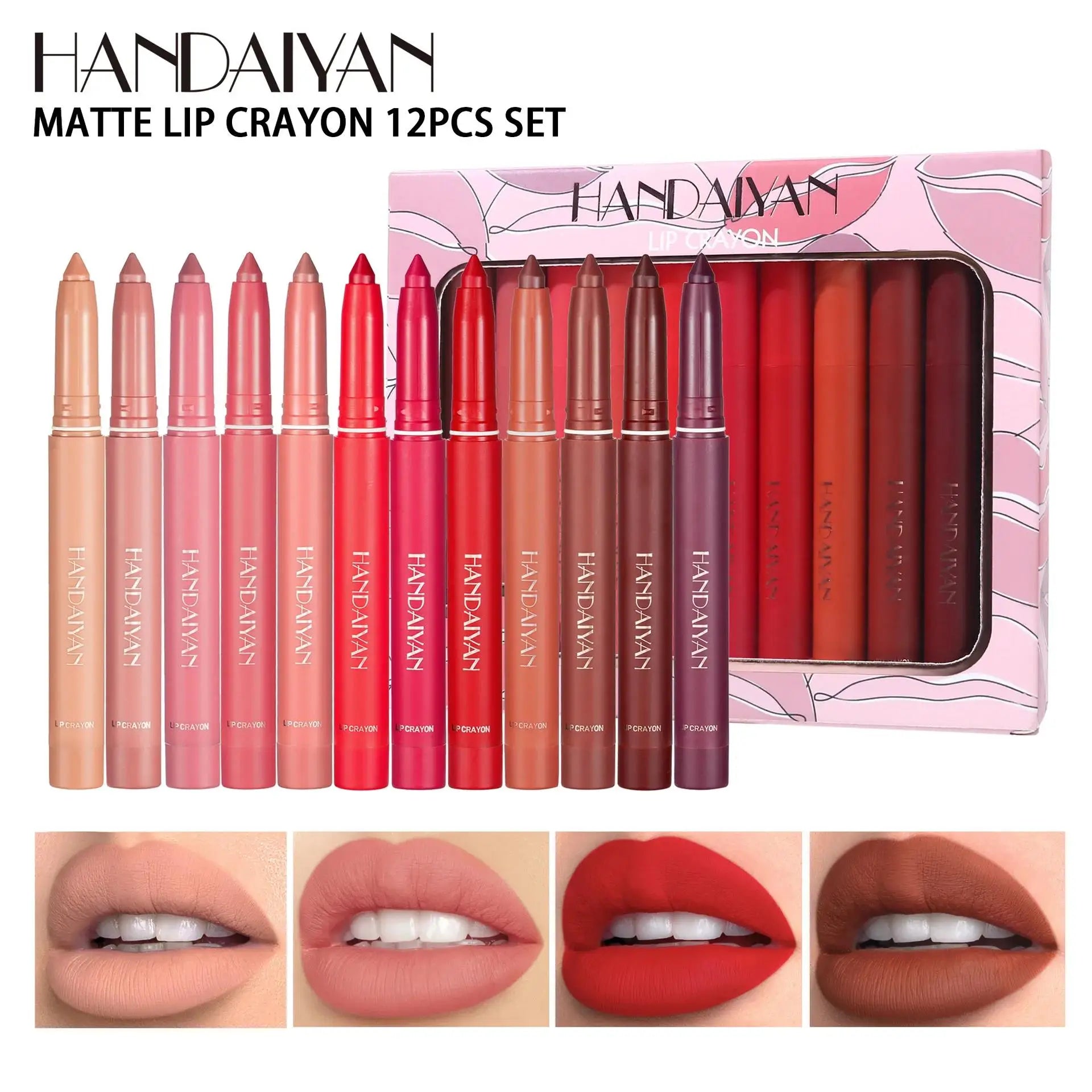 Handaiyan 12-Color Matte Lip Crayon Set – Waterproof, Long-Lasting