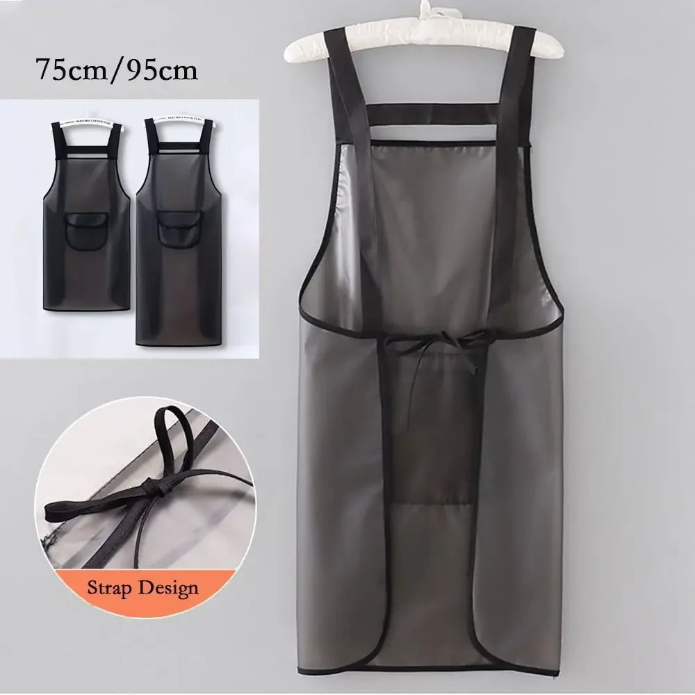 Transparent Black PVC Waterproof Kitchen Apron Oil Resistant Household Work Apron Dirt-Proof Cleaning Aprons for Practical Use Oasis Select