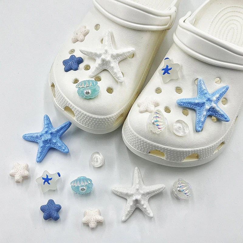 1set Sea Shell Hole Punch Shoe Charms DIY Ocean Lava Rock & Starfish Shoe Clips For Summer Sandals & Slippers Decorations Oasis Select Default Title