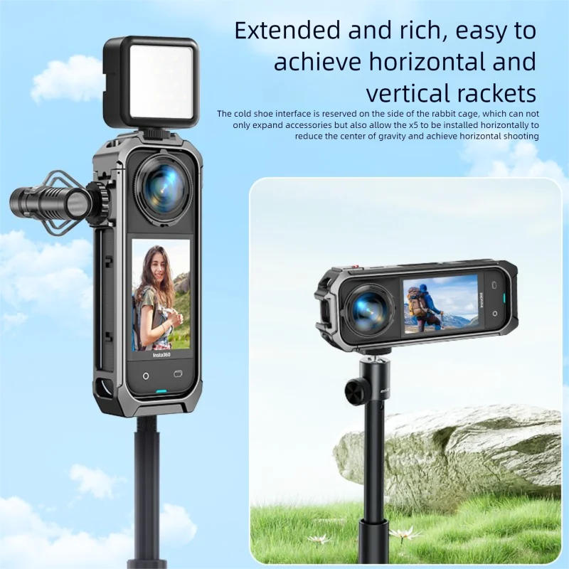 Insta360 X5 Aluminum Cage – Magnetic Base Metal Frame Case