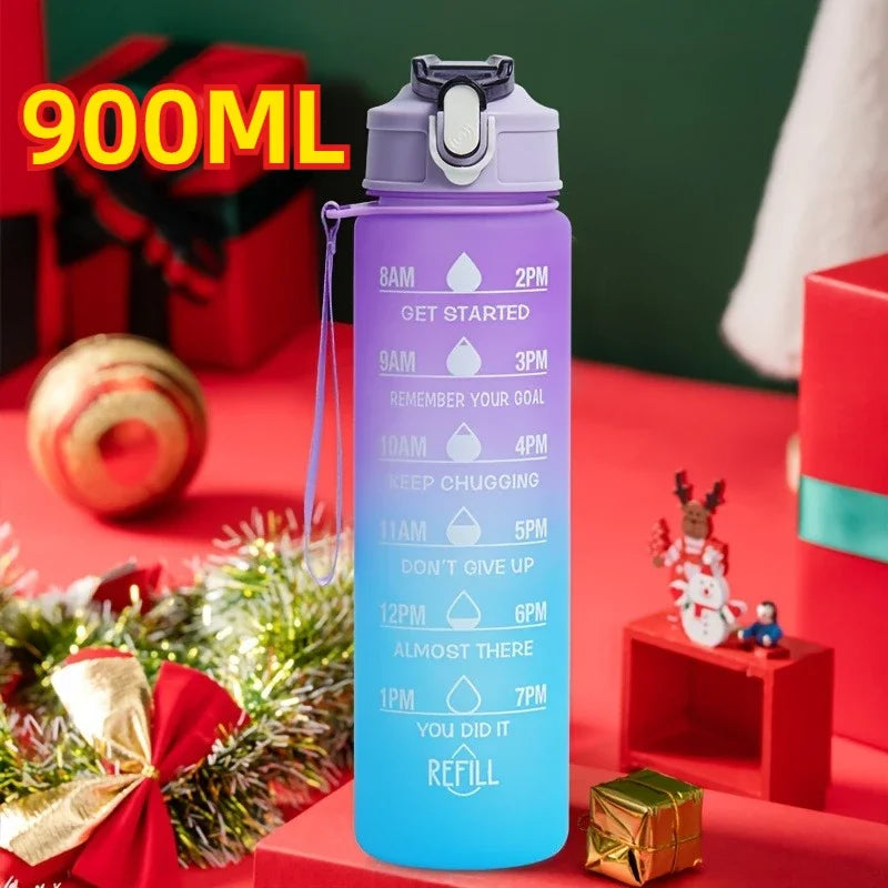 1-3PCS Sports Water Bottle for Running Drinking Bottle 2L Motivational with Time Marker Stickers Portable Reusable Plastic Cups Oasis Select 900ml-purple blue Select style