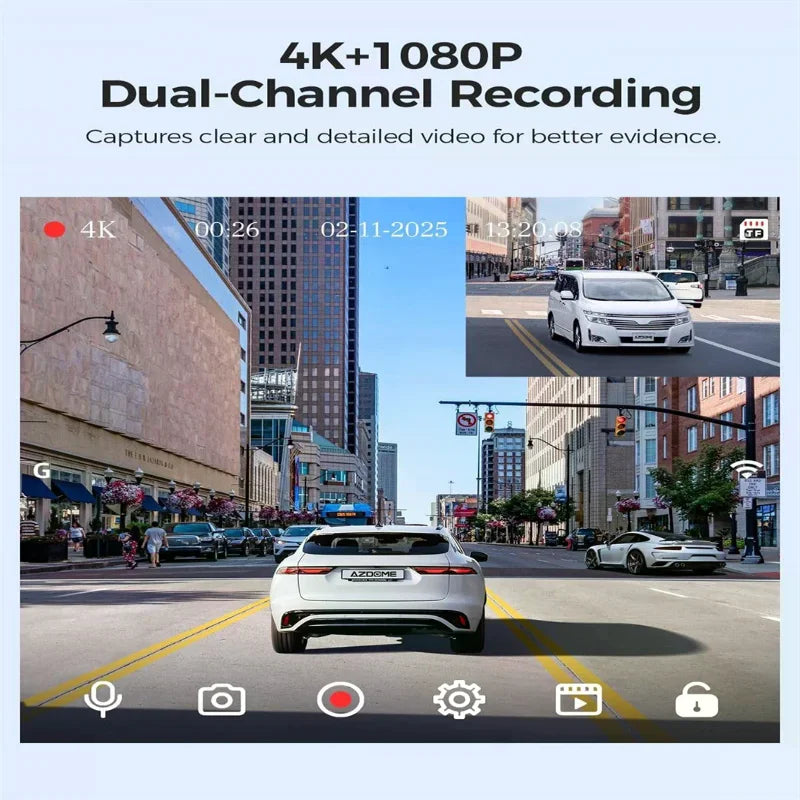 AZDOME M01 Max 4K+1080P Dash Cam Built-in Wi-Fi ADAS App Control Car DVR G-Sensor IP68 Waterproof 24H Parking Mode Dashcam Oasis Select