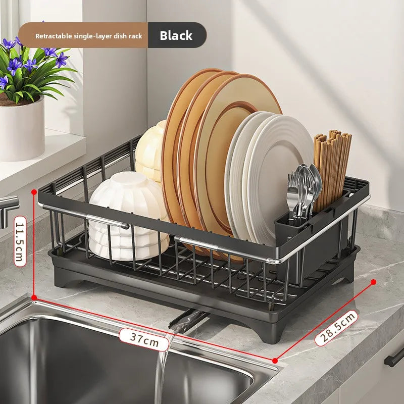 Sink Drain Basket Retractable Sink Dish Drain Rack Dish Storage Rack Kitchen Fruit and Vegetable Shelf Oasis Select black