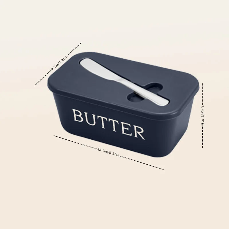 Easy-Clean Lid & Handle - Large Butter Storage Container with Knife - Heavy-Duty PP Plastic Butter Dish - Restaurant Supplies Oasis Select Blue
