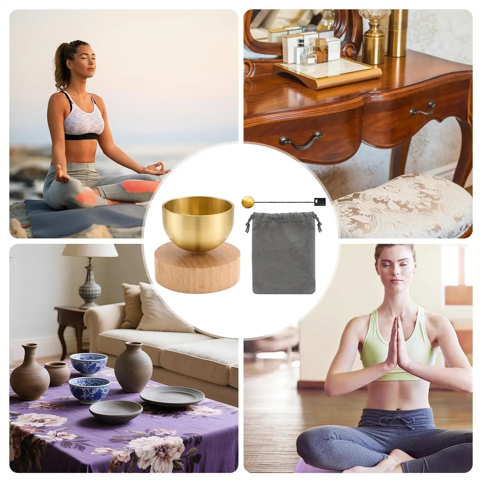 Brass Singing Bowl Yoga Meditation Bowl for Sound Healing Stress Relief Buddha Mindfulness bowl Instrument Singing Bowl Set Oasis Select