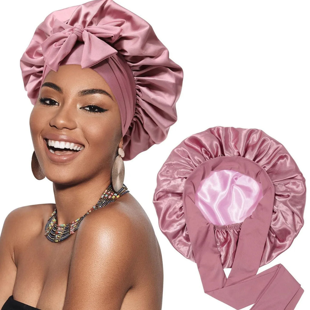 Elastic Ribbon Solid Color Shower Cap Wide Edge Round Bathing Hat Multifunctional For Sleeping Nightcap Knotted Headband Headsca Oasis Select