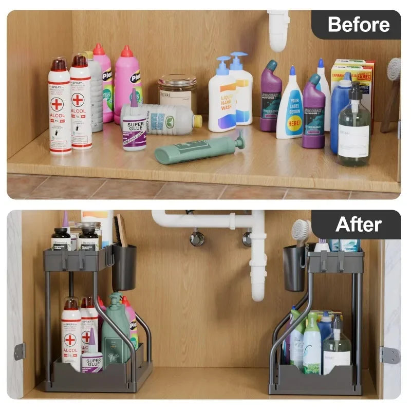 Space-Saving Organizer shelf 2-Tier Pull-Out Storage Organizer Durable Large Capacity Drawer for Kitchen and Bathroom Essentials Oasis Select