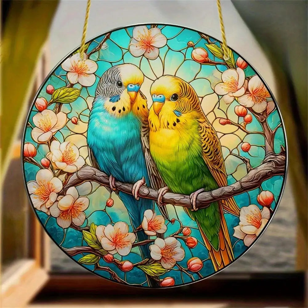 Acrylic Painted Hummingbird Pendant Bird Floral Pattern Suncatcher