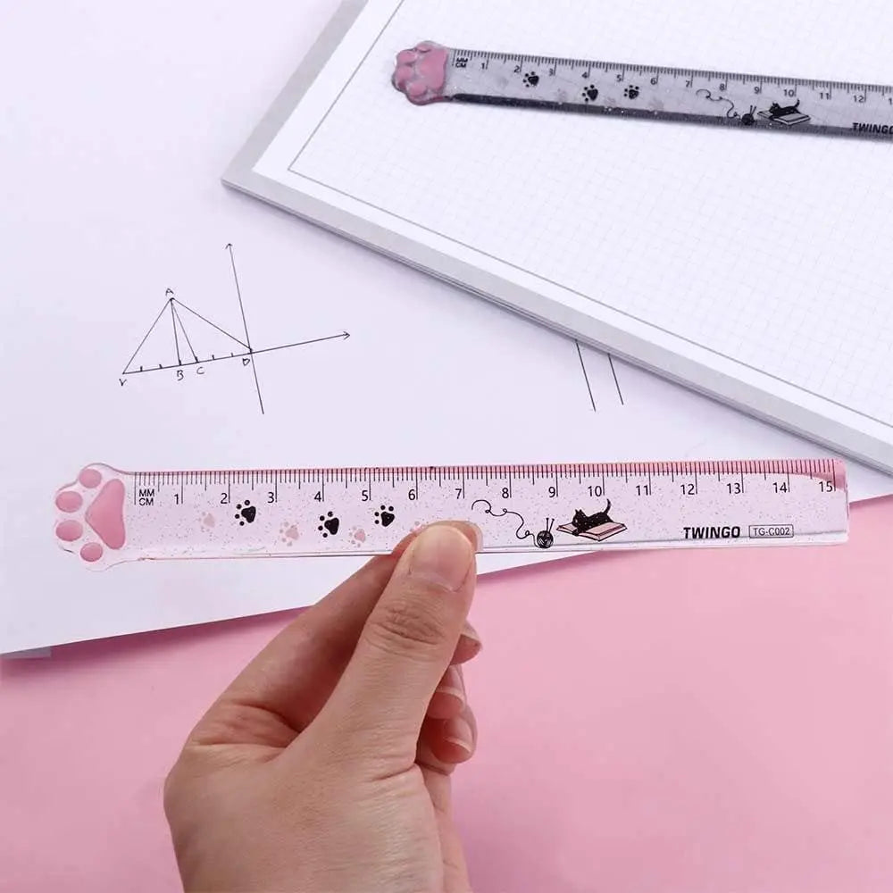 15CM Cute Cat Claw Ruler Adorable Cartoon Plastic Straight Edge Kawaii Measuring Tool for Art Craft School Office Stationery Oasis Select