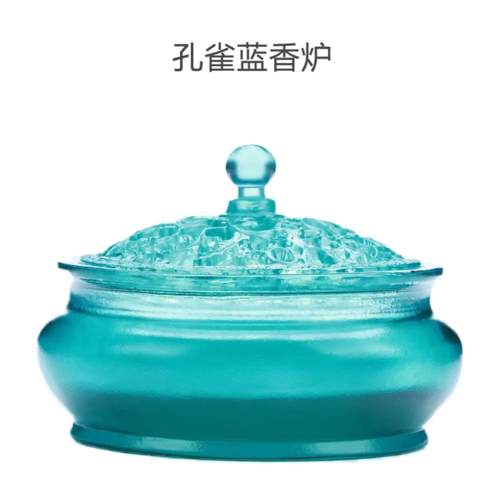 Ancient glass household aromatherapy furnace indoor tea ceremony incense for Buddhist Zen meaning glass incense seal furnace Oasis Select Peacock Blue