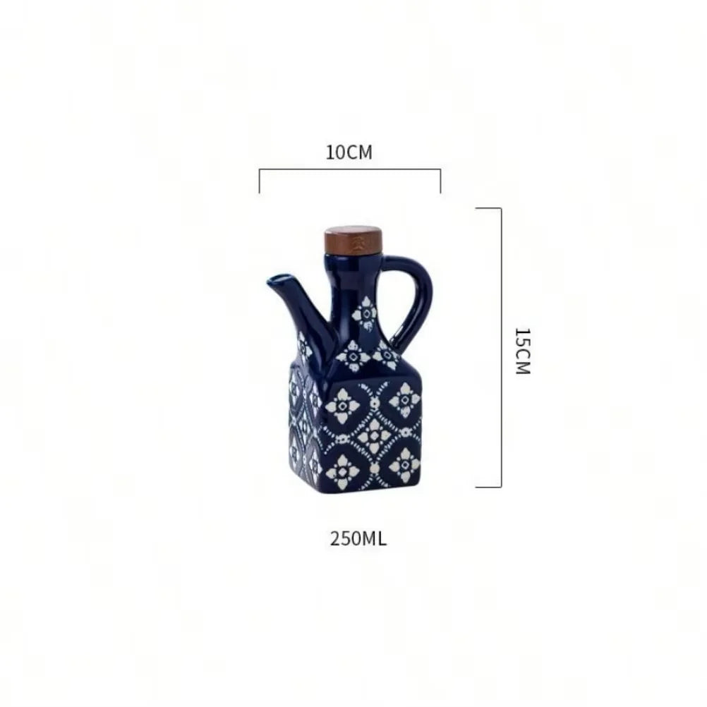 American Oil Pot Household Style Ceramic Bottle Chili Bottle Soy Sauce Vinegar Olive Oil Storage Container Kitchen Accessories Oasis Select Blue
