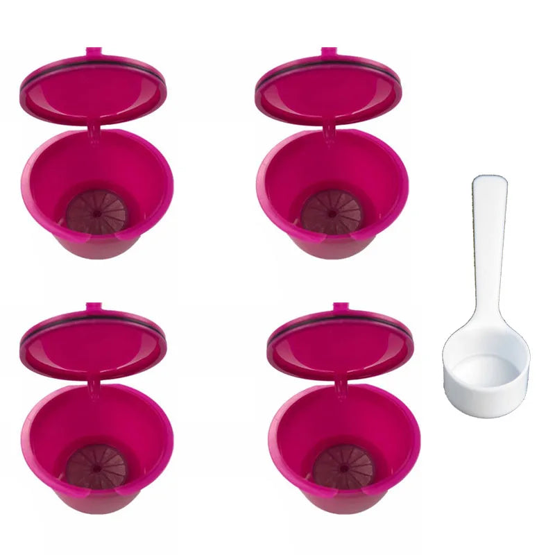 4pcs/Set Reusable Coffee Capsule Filter Cup for Nescafe Refillable Dolce Gusto Coffee Accessories Filter with Spoon Cafe Capsula Oasis Select 4pcs red