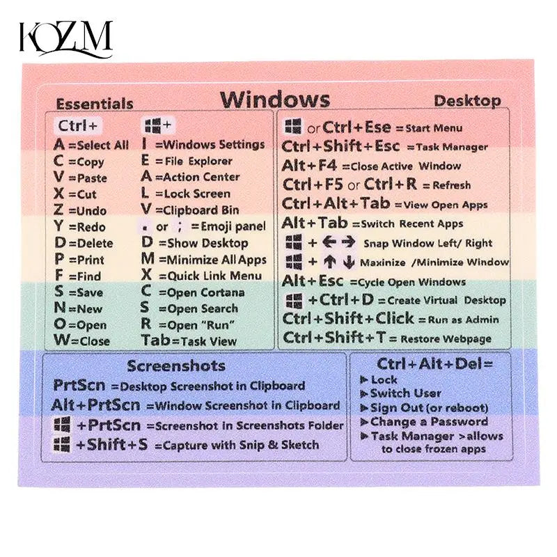 Windows Keyboard Shortcut Sticker – Rainbow PC Cheat Sheet