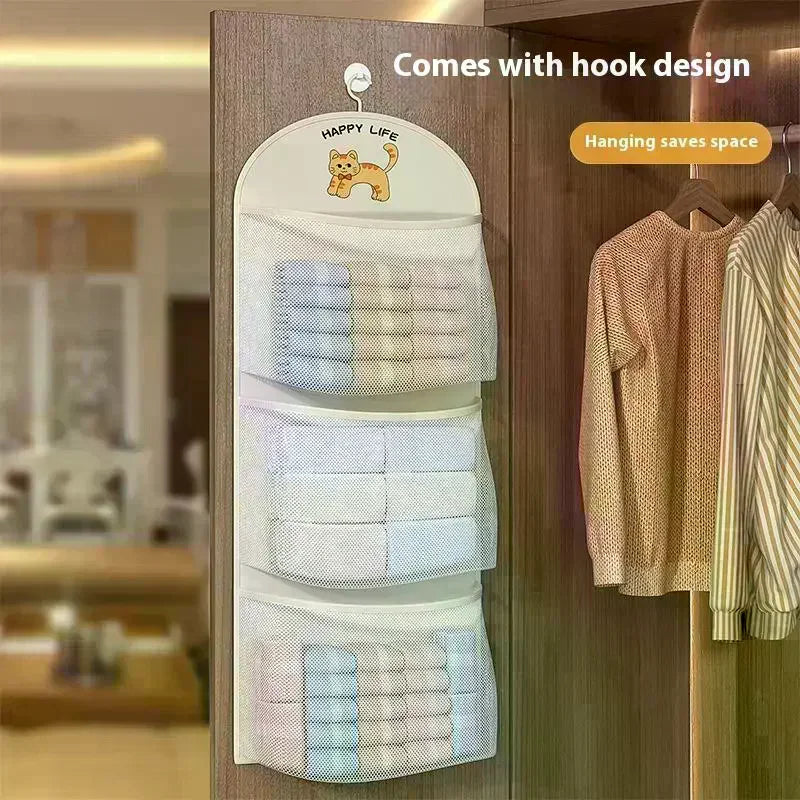2/3Layer Large Capacity Storage Mesh Bag Underwear Socks Storage Bag Breathable Wardrobe Organizer With Clothes Hanger Oasis Select