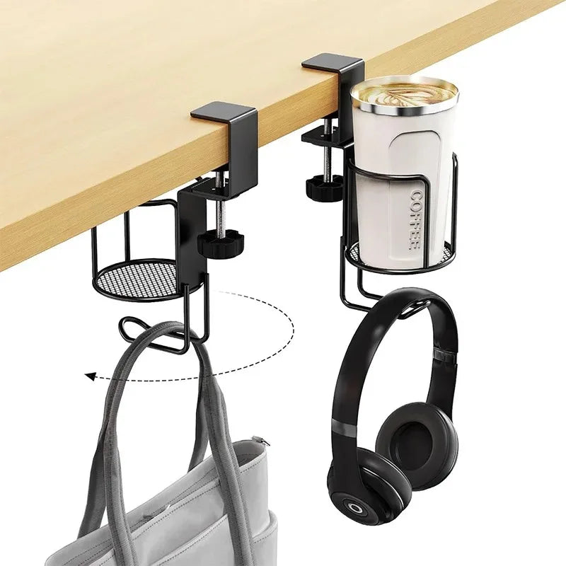 2-in-1 Adjustable Upgraded Table Clamp Cup Holder 360 Rotating No Drill Desk Edge Anti-spill Drink Rack Oasis Select