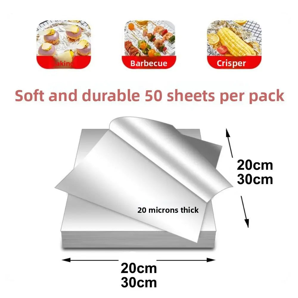 50pcs Disposable Aluminum Foil Paper Square Oil-proof Food Container Paper Non-stick Thick Kitchen Baking Tool Oasis Select