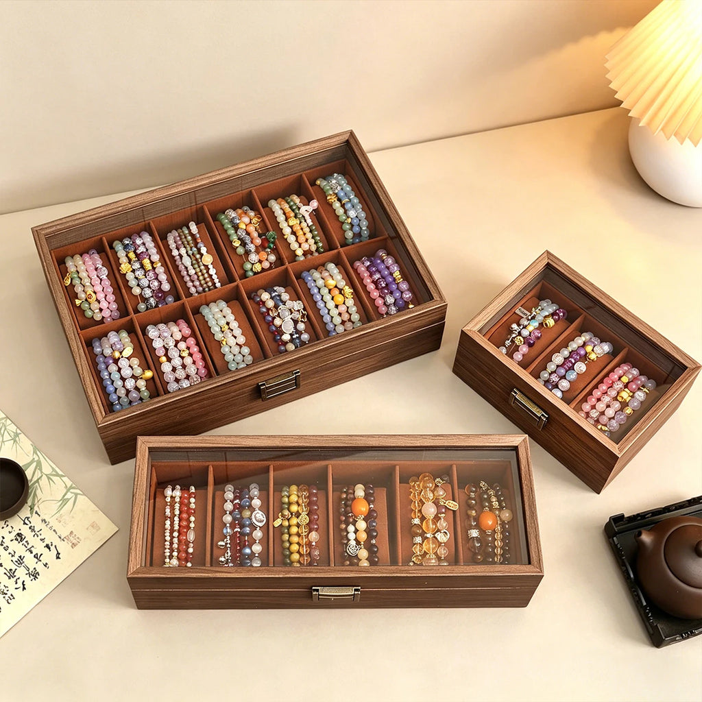 1pc wooden bracelet multi slot jewelry storage box velvet lined bead bracelet display cabinet suitable for family collection Oasis Select