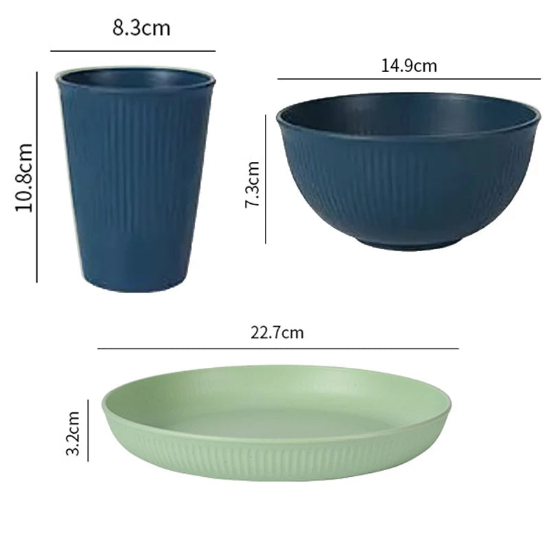 4pcs Wheat Straw Dinnerware Set Eco-friendly Safety Plates Cups Bowels Home Party Tableware Set Outdoor Camp Candy Colour Gift Oasis Select