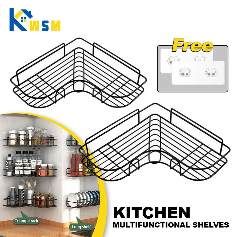 Drill-Free Wall Mounted Metal Corner Kitchen Shelf & Organizer