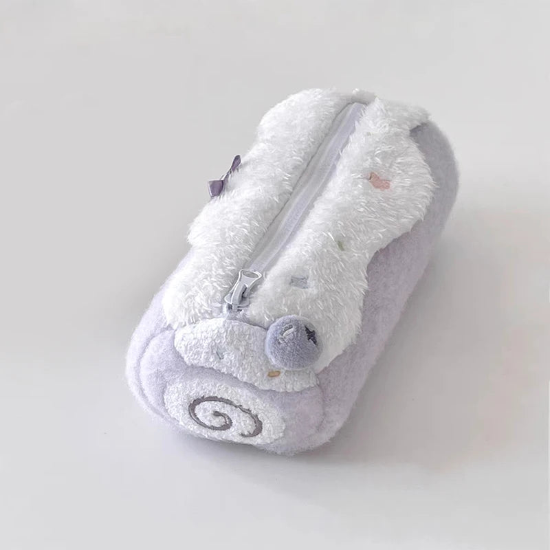 1Pcs Cute Cake Cosmetics Bag Swiss Roll Plush Pencil Case Kawaii Large Capacity Stationery Organizer School Girls Gift Oasis Select A2