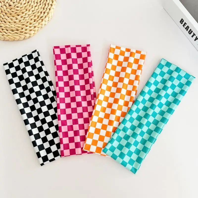 1PC Checkerboard Elastic Headbands For Women Fashionable Sports Sweat-Absorbent Hairbands For Yoga Fitness & Daily Makeup Use Oasis Select