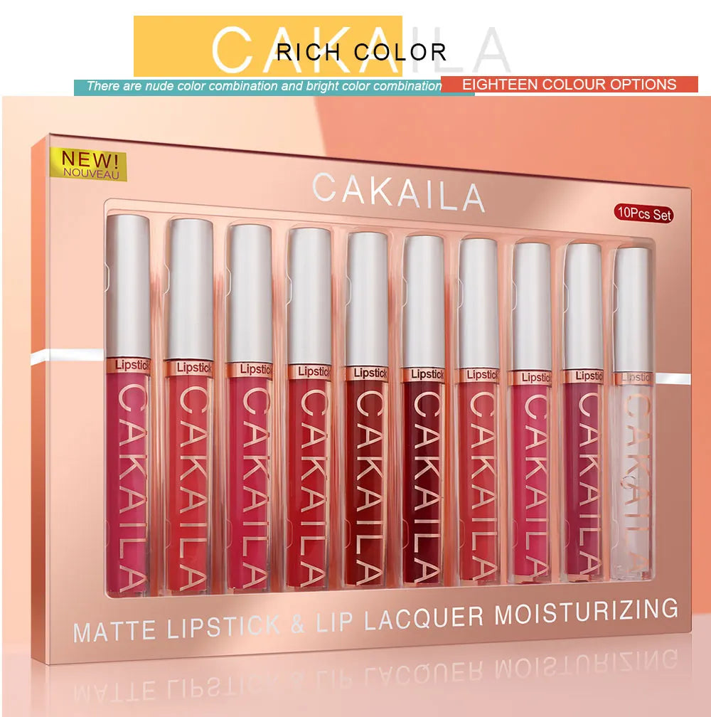 10 Pcs Matte Lipstick Lip Gloss Sets Long-Lasting Non-Fading Waterproof Non-stick Cup Exquisite Gift Everyday Holiday Universal Oasis Select