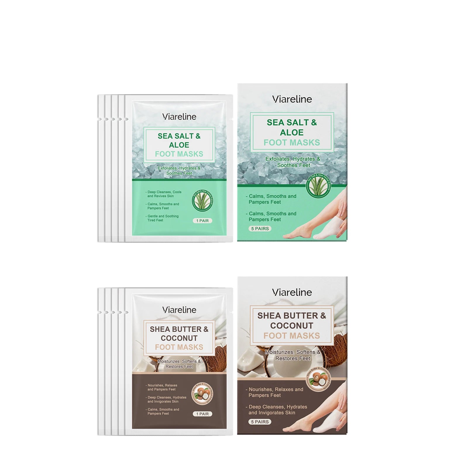 5PCS Coconut Foot Mask Peeling Spa Socks Smooth Dead Skin Remover Anti Crack Exfoliating Moisturizing Sea Salt Foot Patch Spa Oasis Select All