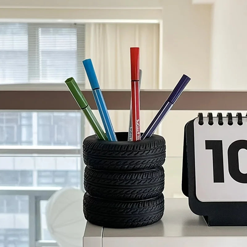 Car Tire Shaped Pen Holder Novelty Pencil Holder Storage Bucket Desk ganizer Office Table Pen School Stationery Supplies Oasis Select