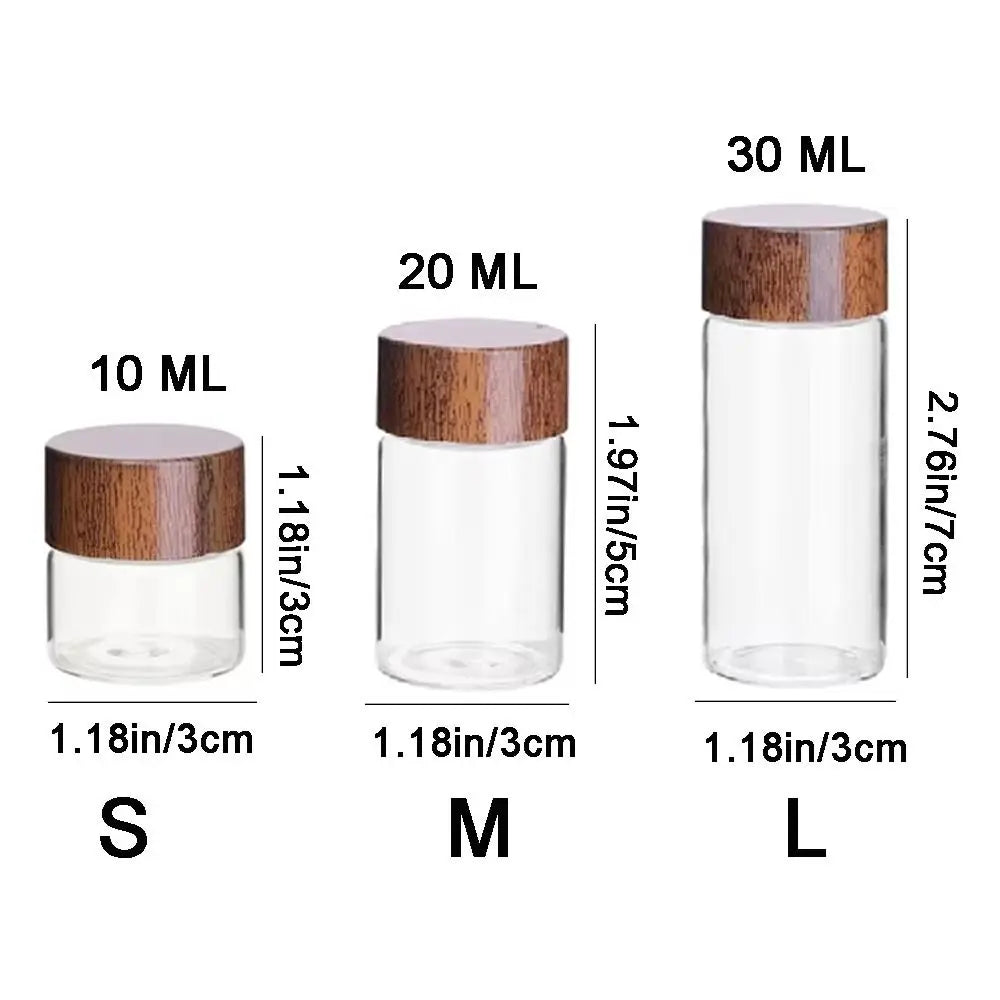 6PCS 10/20/30 ML Wooden Lid Mini Glass Bottles Transparent Sealed Small Spice Jars Food Grade Golden Bean Bottle Oasis Select