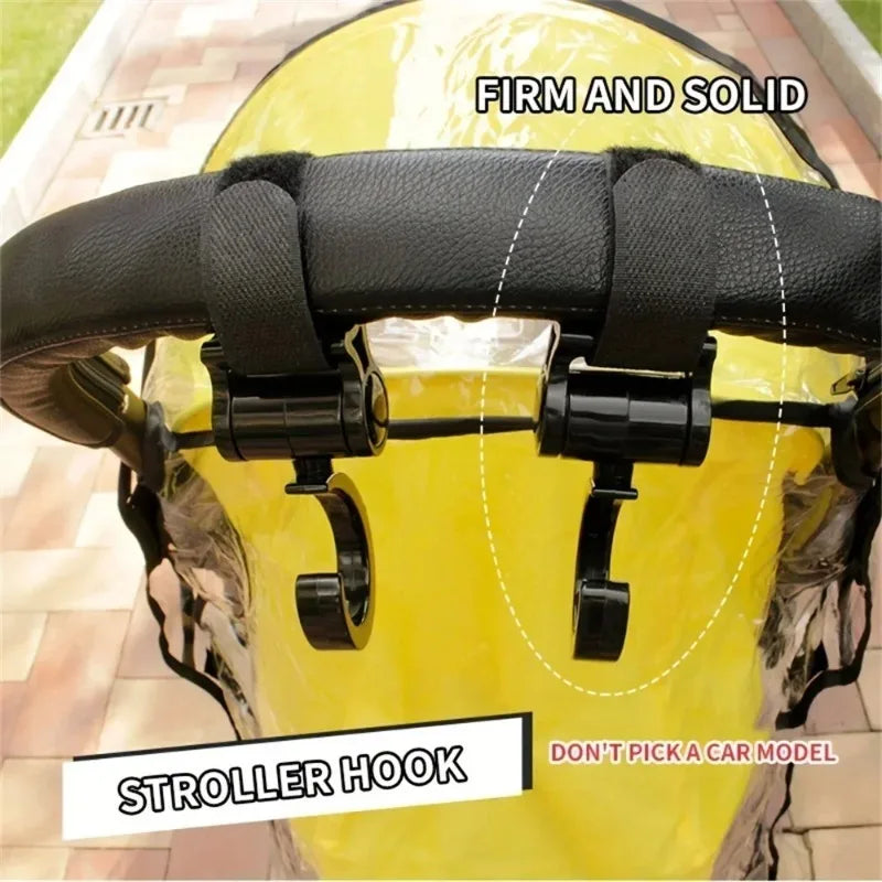 2pcs Rotatable Stroller Hook Adjustable Binding Belt Hanging Holder Multi Purpose Storage Hook For Baby Carriage Outdoor Walk Oasis Select
