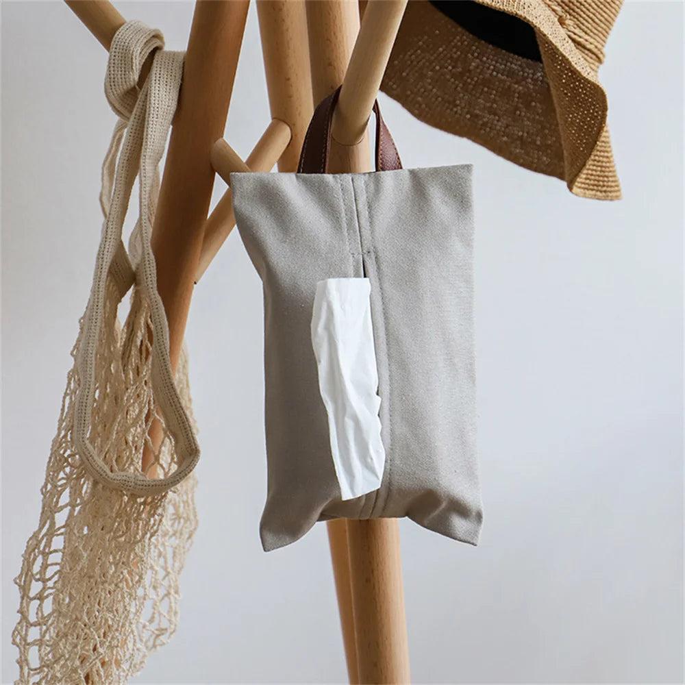Japanese Style Hanging Napkin Holder Cover Cosmetic Box Case Canvas Cloth Tissue Box Pouch Organizer Home Office Car Accessories Oasis Select