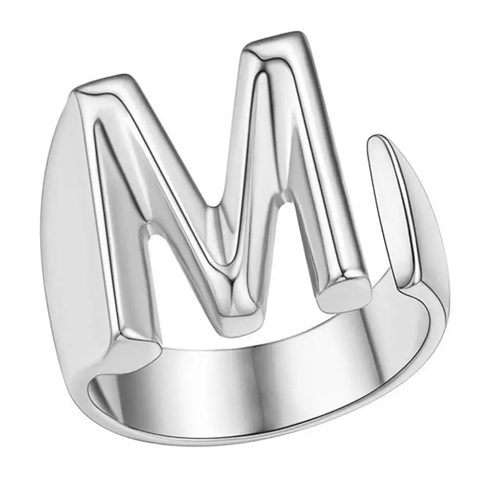 A-Z Initial Letter Ring – Adjustable Silver Open Ring for Women