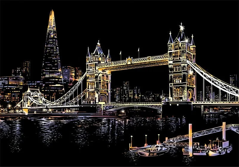 Scratch Painting Paper ,City Series Night Scene,Scratch Painting Creative Gift,Scratch board for Adult and Kids,with 4 Tools Oasis Select Tower Bridge