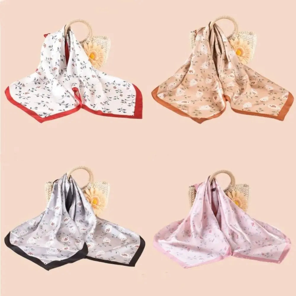 Versatile Casual Women's Hairbands 70x70cm Printed Shawls Wraps Imitation Silk Neck Tie Hijab for Women Oasis Select