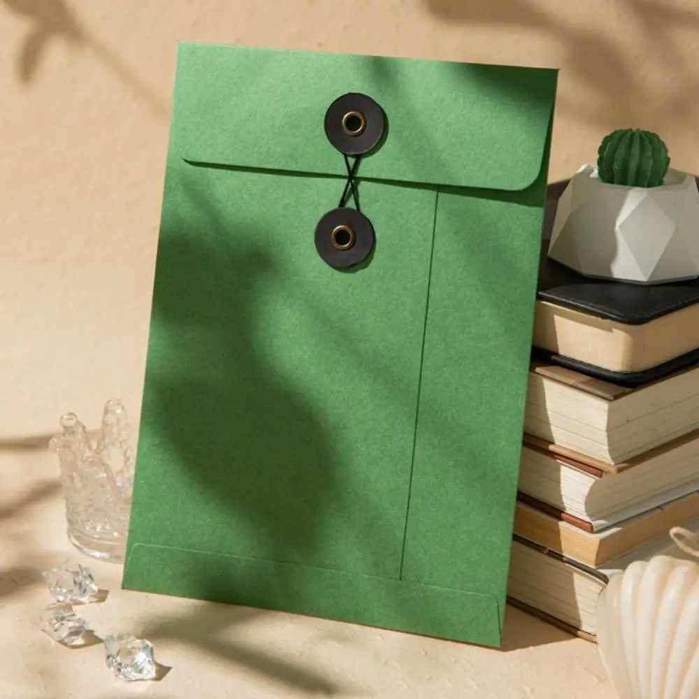 Kraft Paper Envelope with Button String Tie Winding Ticket File Documents Bag Letter Photos Journal Storage Budget Envelopes Oasis Select Green-A5