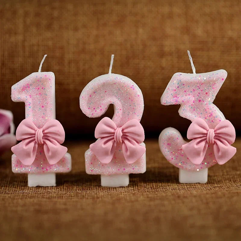 Cute Pink Bow 3D Number Cake Candles for Birthday Party Decorations Birthday Decoration Cake Decorating Tools Oasis Select