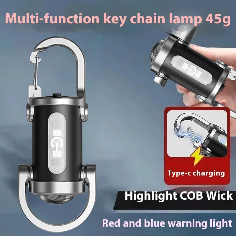 Emergency Keychain Light Rechargeable Keychain Flashlights 800 Lumens EDC COB Work Light 7 Modes for Walking Searching Hiking Oasis Select