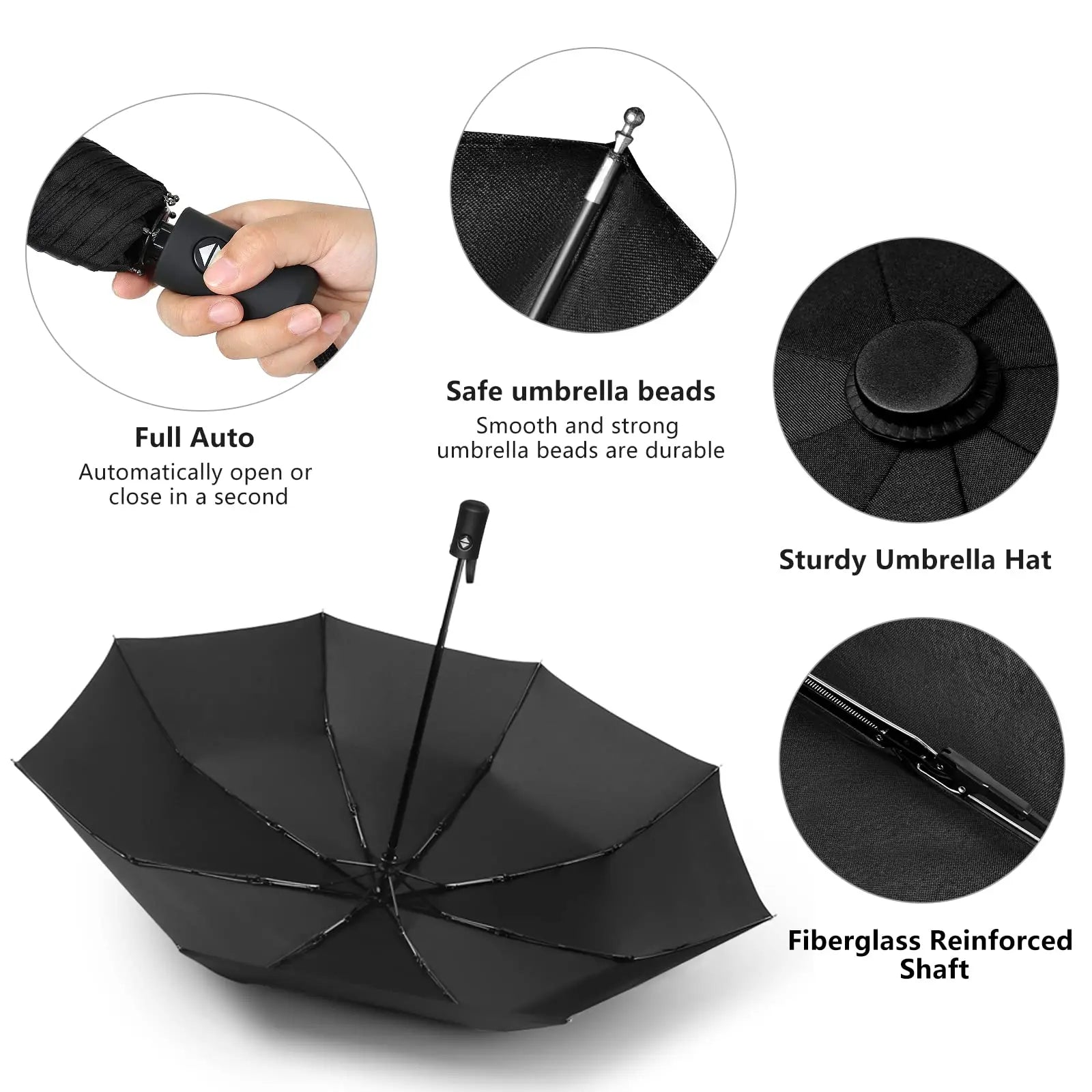 Black Glue Fully Automatic Umbrella - Thick Durable Three-Fold UV Resistant Folding Design for Protection And Style Oasis Select